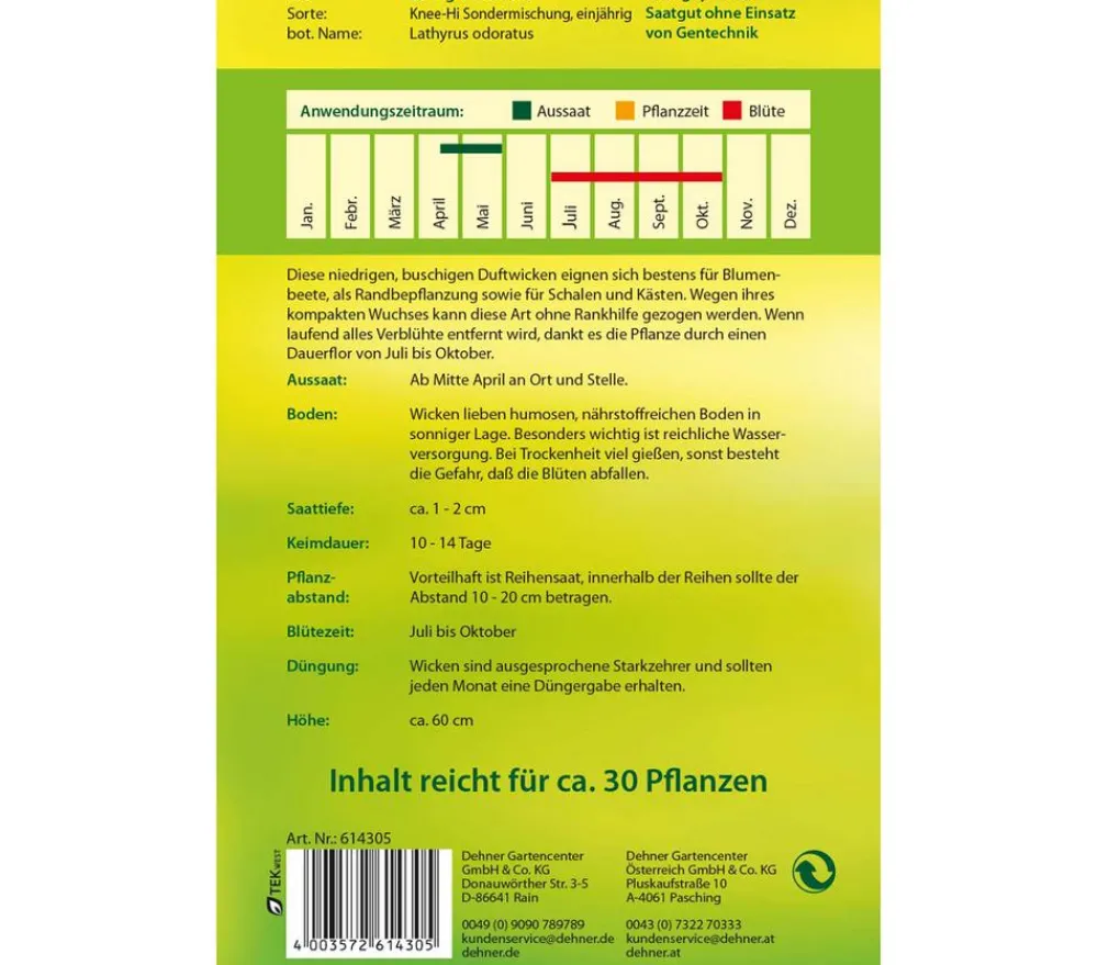 Dehner Blumensamen > Samen Zwerg-Duftwicke 'Knee-Hi Sondermischung'