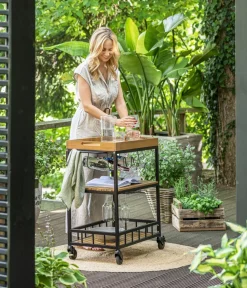 Dehner Gartentische Aluminium|Gartentische Holz > Servierwagen Liverpool, ca. B67/H84/T40 cm