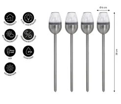 Dehner Wegeleuchte & Sockelleuchte|Solarleuchten - Solar-Edelstahlleuchte, gerillt, 4er-Set