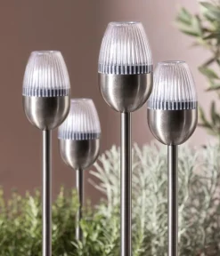 Dehner Wegeleuchte & Sockelleuchte|Solarleuchten - Solar-Edelstahlleuchte, gerillt, 4er-Set