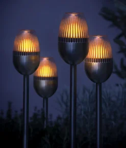Dehner Wegeleuchte & Sockelleuchte|Solarleuchten - Solar-Edelstahlleuchte, gerillt, 4er-Set