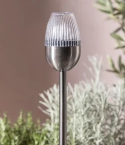 Dehner Wegeleuchte & Sockelleuchte|Solarleuchten - Solar-Edelstahlleuchte, gerillt, 4er-Set