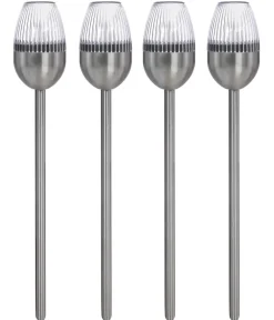 Dehner Wegeleuchte & Sockelleuchte|Solarleuchten - Solar-Edelstahlleuchte, gerillt, 4er-Set