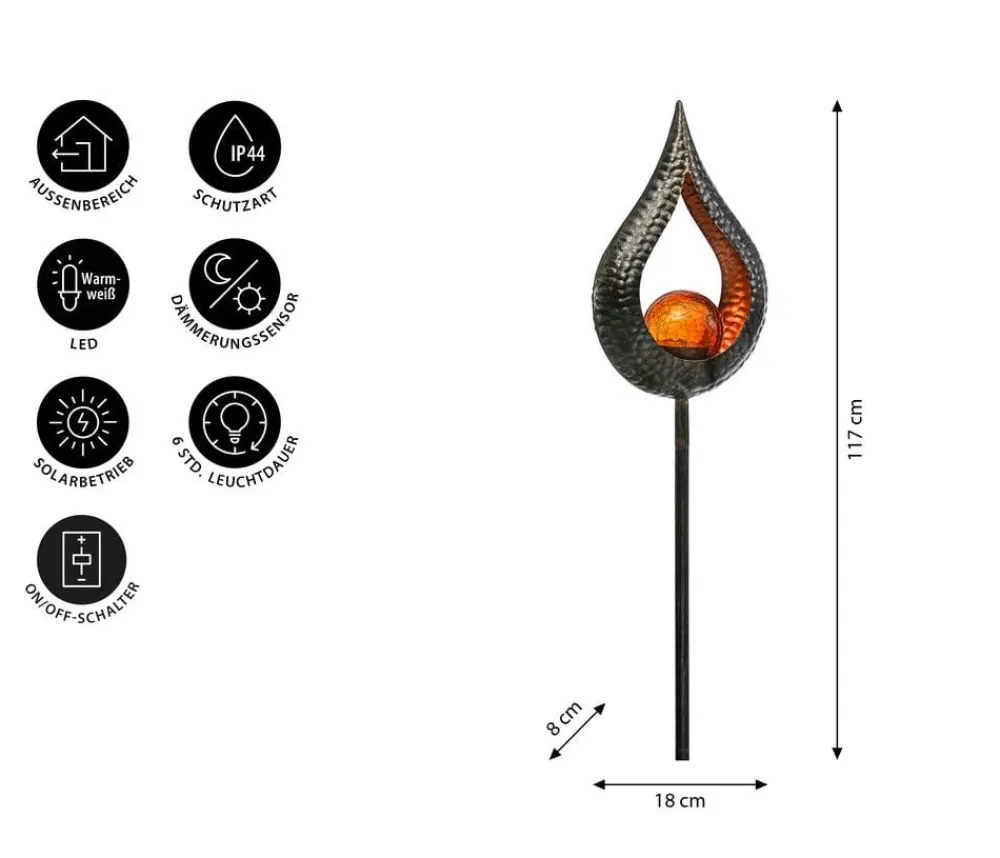 Dehner Solar-Stab Hammerschlag, ca. B18/H117/T8 cm Clearance
