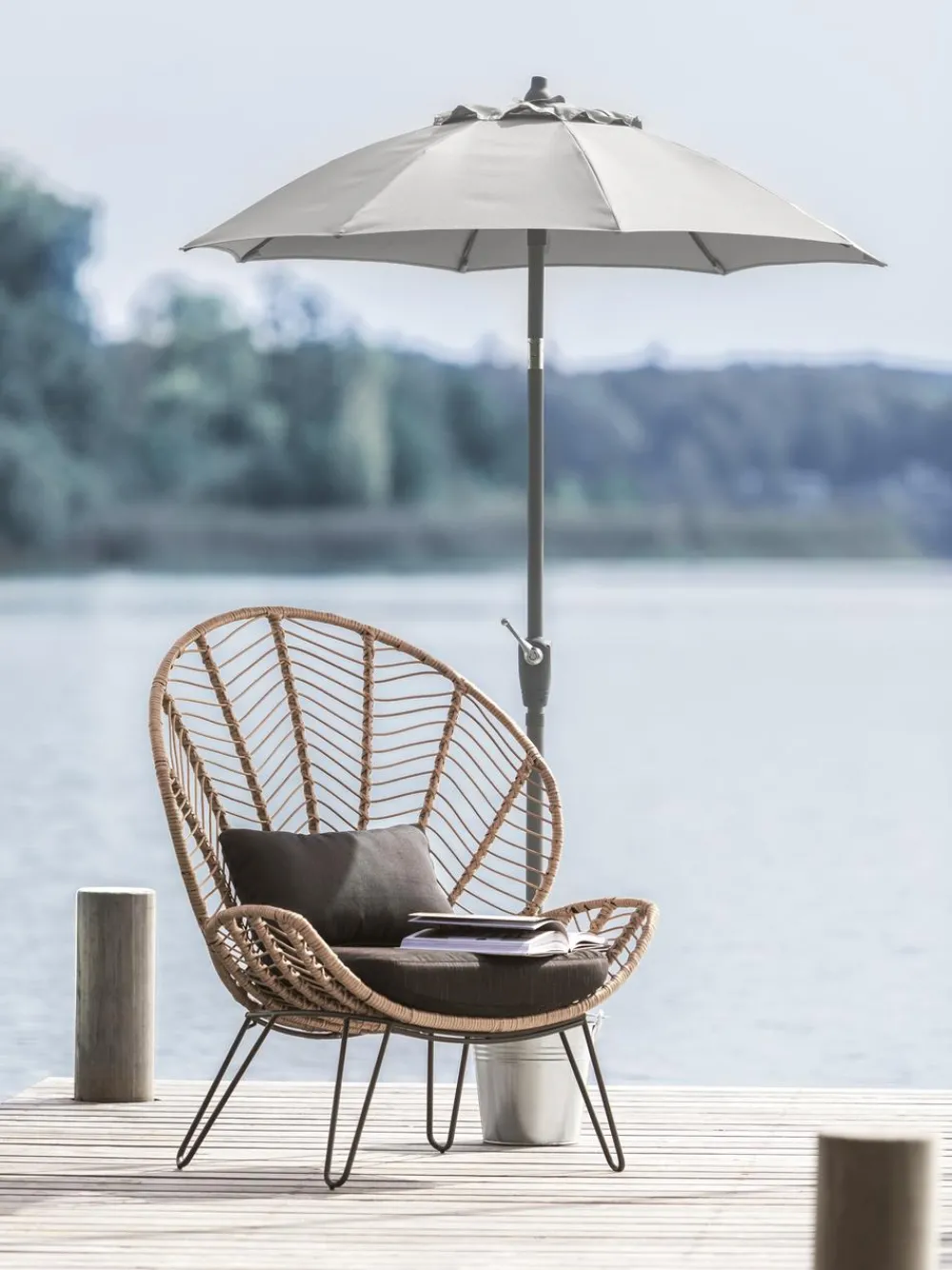 Dehner Balkonmöbel Aluminium|Sonnenschirme - Sonnenschirm Vido, rund, ca. Ø150 cm Hellgrau
