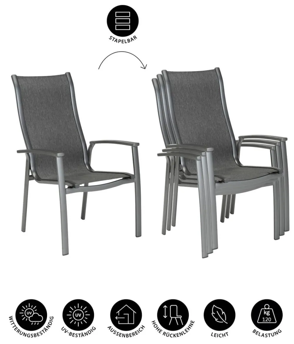 Dehner Stapelstühle|Garten- & Loungesessel - Stapelstuhl Chicago Dark Dunkelgrau