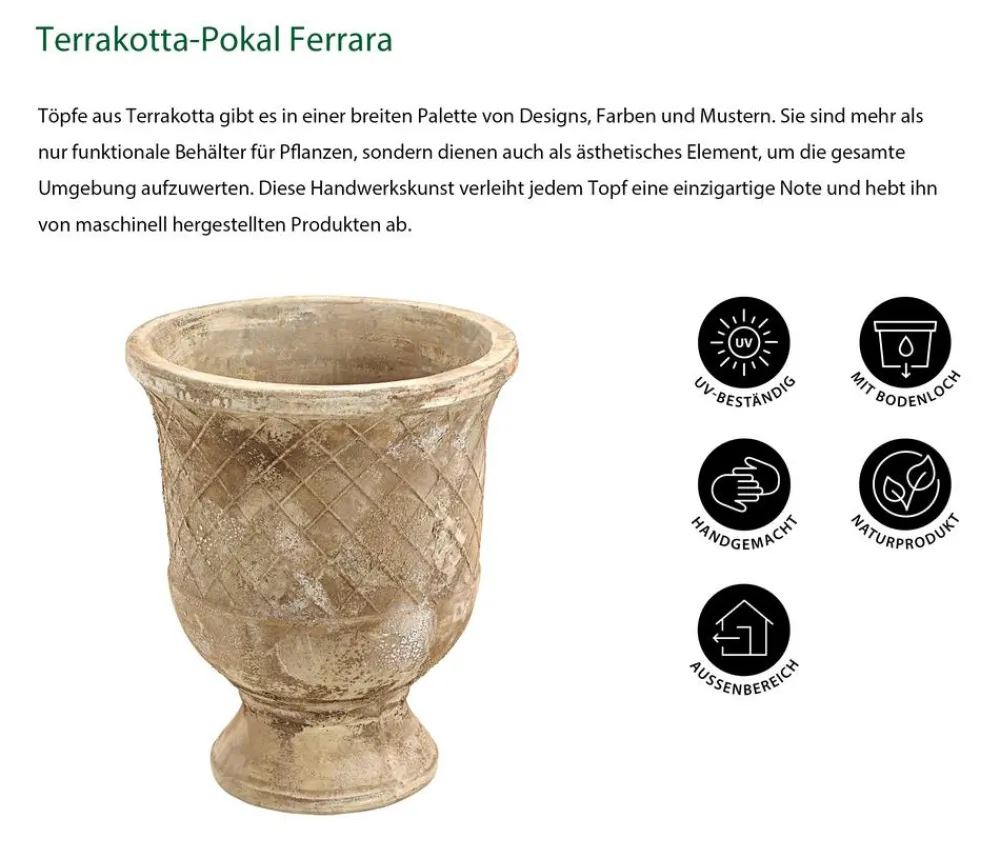 Dehner Blumentöpfe & Übertöpfe - -Pokal Ferrara, rund, antik- Terrakotta