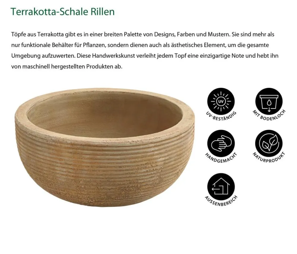 Dehner Blumenampeln & -Schalen - -Schale Rillen, rund, antik-braun Terrakotta