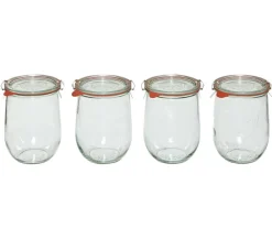 WECK Einkochautomaten & Zubehör - Dehner ® Tulpenglas, 1000 ml, inkl. Einkochringe & Klammern, 4er-Set Transparent