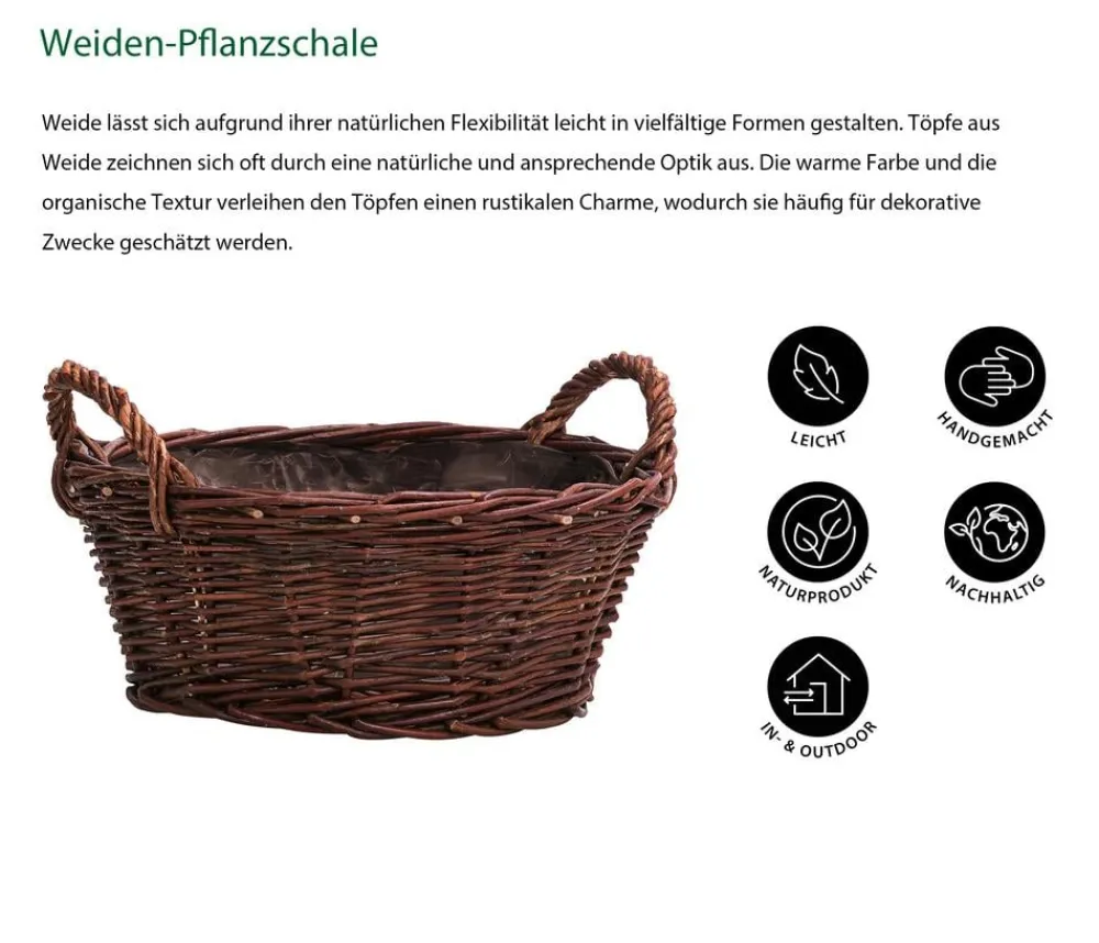 Dehner Weiden-Pflanzschale, konisch, ca. Ø30/H12 cm Braun New
