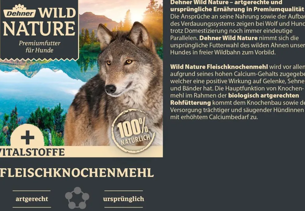 Dehner Wild Nature Nahrungsergänzung Hund - BARF-Ergänzungsfutter für Hunde Fleischknochenmehl