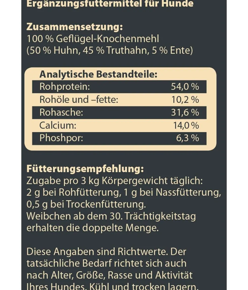 Dehner Wild Nature Nahrungsergänzung Hund - BARF-Ergänzungsfutter für Hunde Fleischknochenmehl