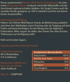 Dehner Wild Nature Hundeleckerlies - Hundesnack Rinderleber & Cranberry, gefriergetrocknet, 60 g