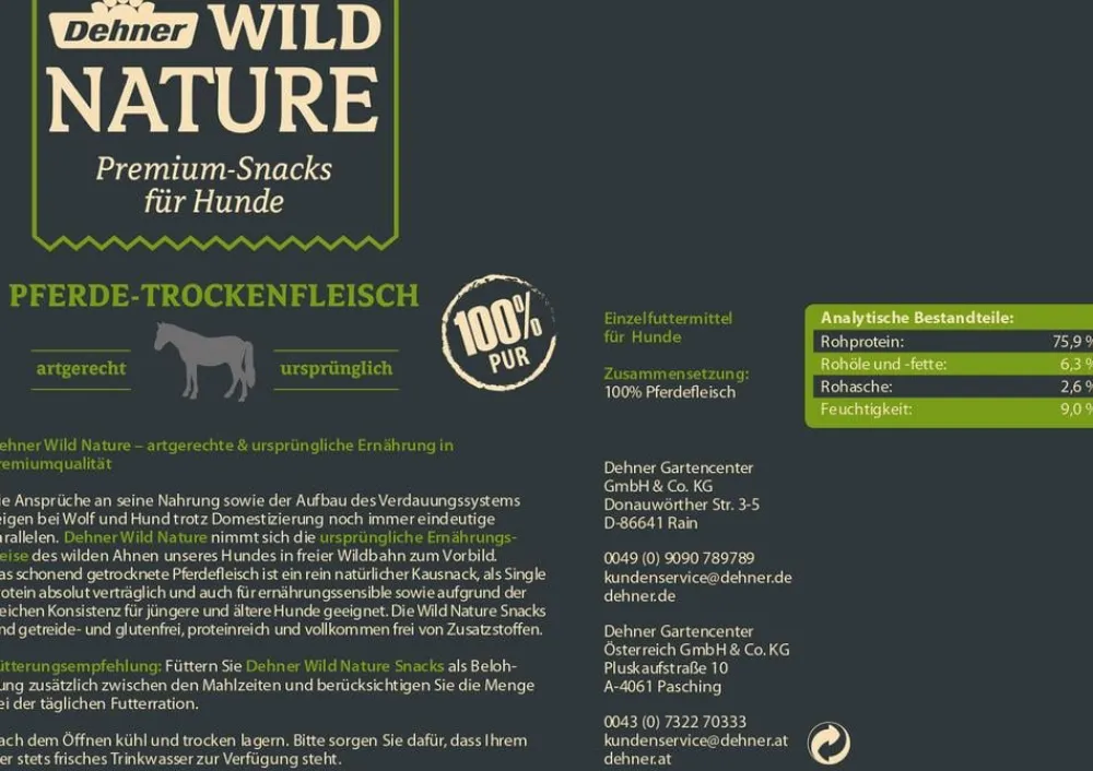 Dehner Wild Nature Hundeleckerlies - Hundesnack Pferde-Trockenfleisch