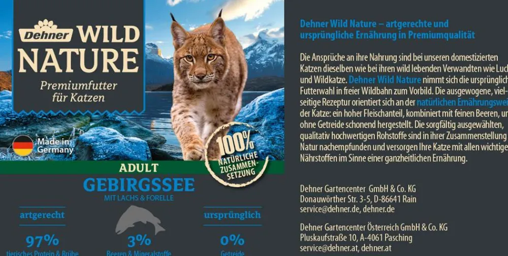 Dehner Wild Nature Nassfutter Katze > Nassfutter für Katzen Gebirgssee Adult, Lachs & Forelle, /400 g