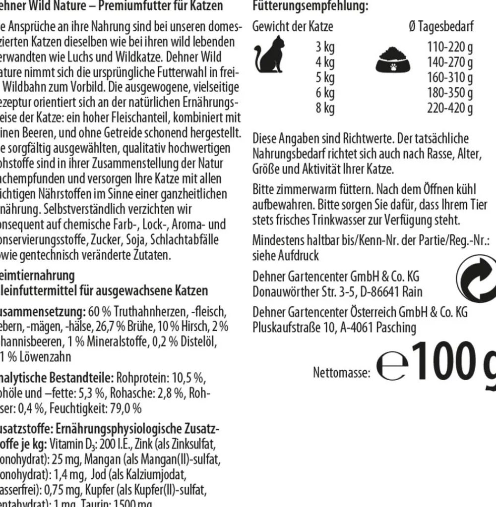 Dehner Wild Nature Nassfutter Katze > Nassfutter für Katzen Auwald Adult, Hirsch & Truthahn, 16 x 100 g