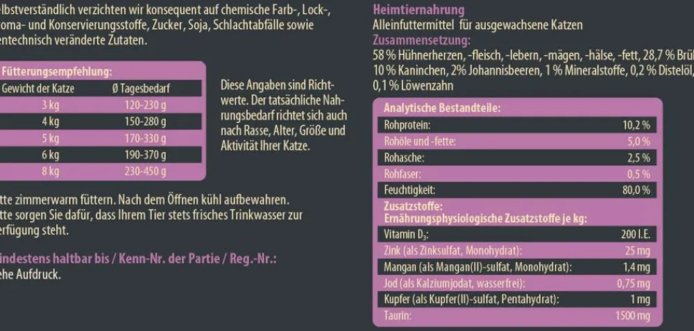 Dehner Wild Nature Nassfutter für Katzen Heidetal Adult, Kaninchen & Huhn, /400 g Hot