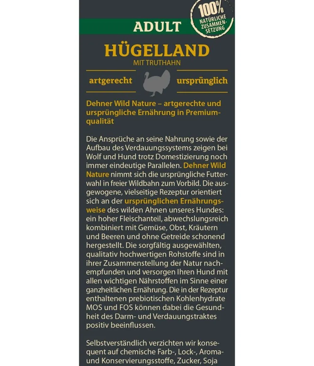 Dehner Wild Nature Trockenfutter Hund - Trockenfutter für Hunde Hügelland Adult, Truthahn