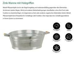 Dehner Mehr Gartendekoration|Blumenampeln & -Schalen - Zink-Wanne mit Holzgriffen, oval, , ca. B55/H19/T42 cm Silber