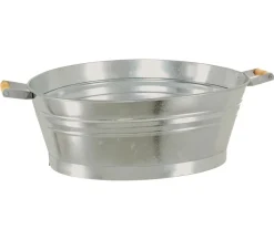 Dehner Mehr Gartendekoration|Blumenampeln & -Schalen - Zink-Wanne mit Holzgriffen, oval, , ca. B55/H19/T42 cm Silber