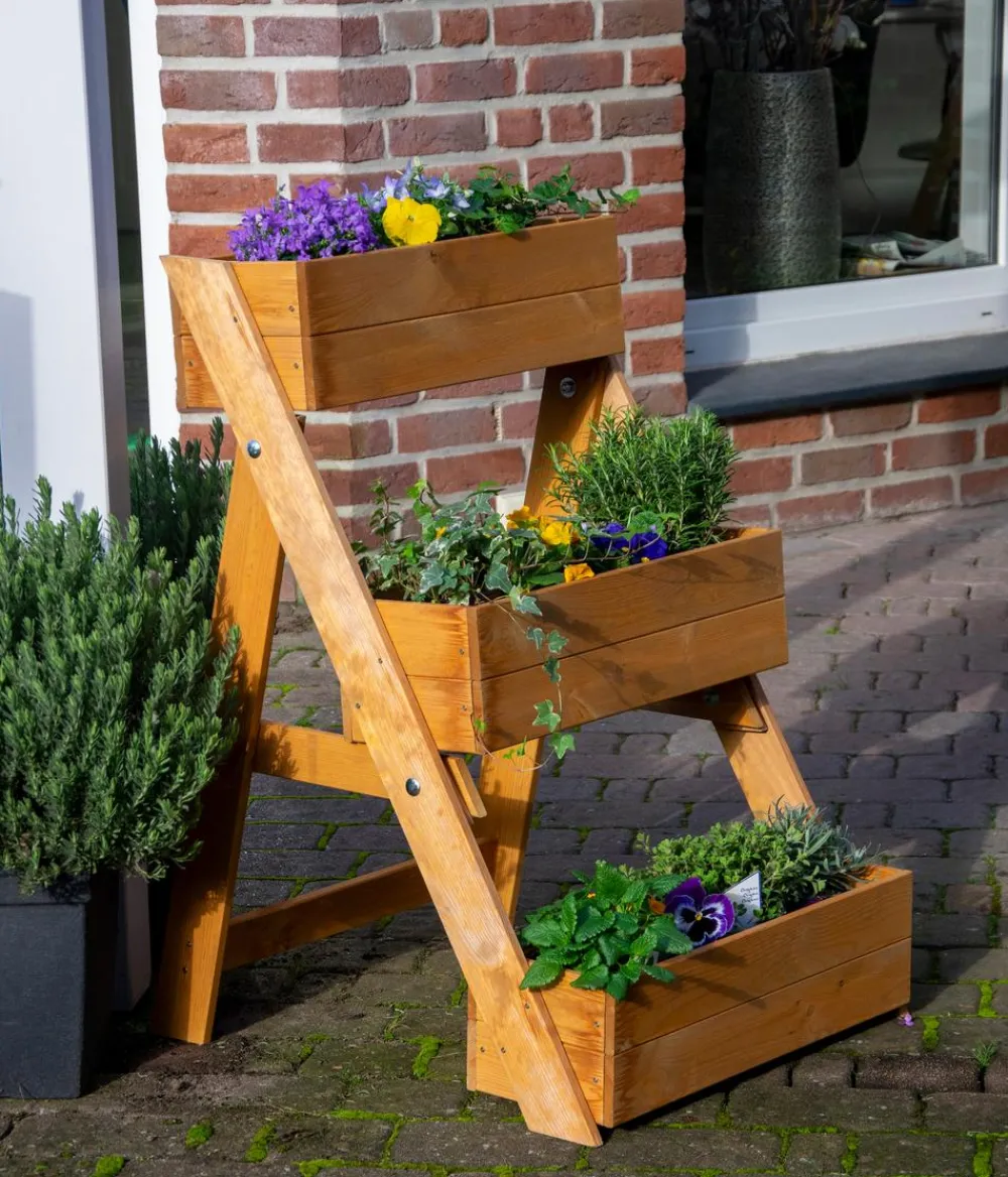 dobar® Blumentreppen|Blumenbänke > dobar Holz-Pflanztreppe, ca. B70/H90/T60 cm