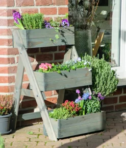 dobar® dobar Holz-Pflanztreppe, ca. B70/H90/T60 cm Grau Discount