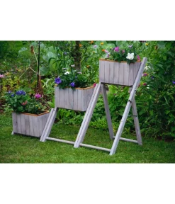 dobar® Blumentreppen|Blumenbänke - dobar Holz-Pflanztreppe klappbar, ca. B41/H85/T55 cm Dunkelgrau