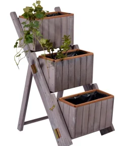 dobar® Blumentreppen|Blumenbänke - dobar Holz-Pflanztreppe klappbar, ca. B41/H85/T55 cm Dunkelgrau