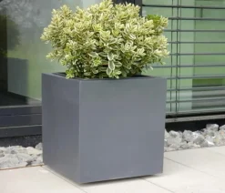 eastwest Pflanzkübel & Blumenkästen|Blumentöpfe & Übertöpfe - Fiberglas-Pflanzkübel mit Pflanzenroller, quadratisch, Anthrazit
