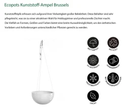 Ecopots Blumenampeln & -Schalen - Kunststoff-Ampel Brussels mit Wassersystem, rund Weiß