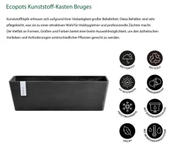 Ecopots Kunststoff-Kasten Bruges mit Wassersystem, rechteckig Dunkelgrau New