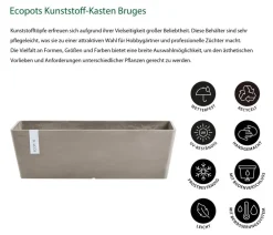 Ecopots Pflanzkübel & Blumenkästen - Kunststoff-Kasten Bruges mit Wassersystem, rechteckig Taupe