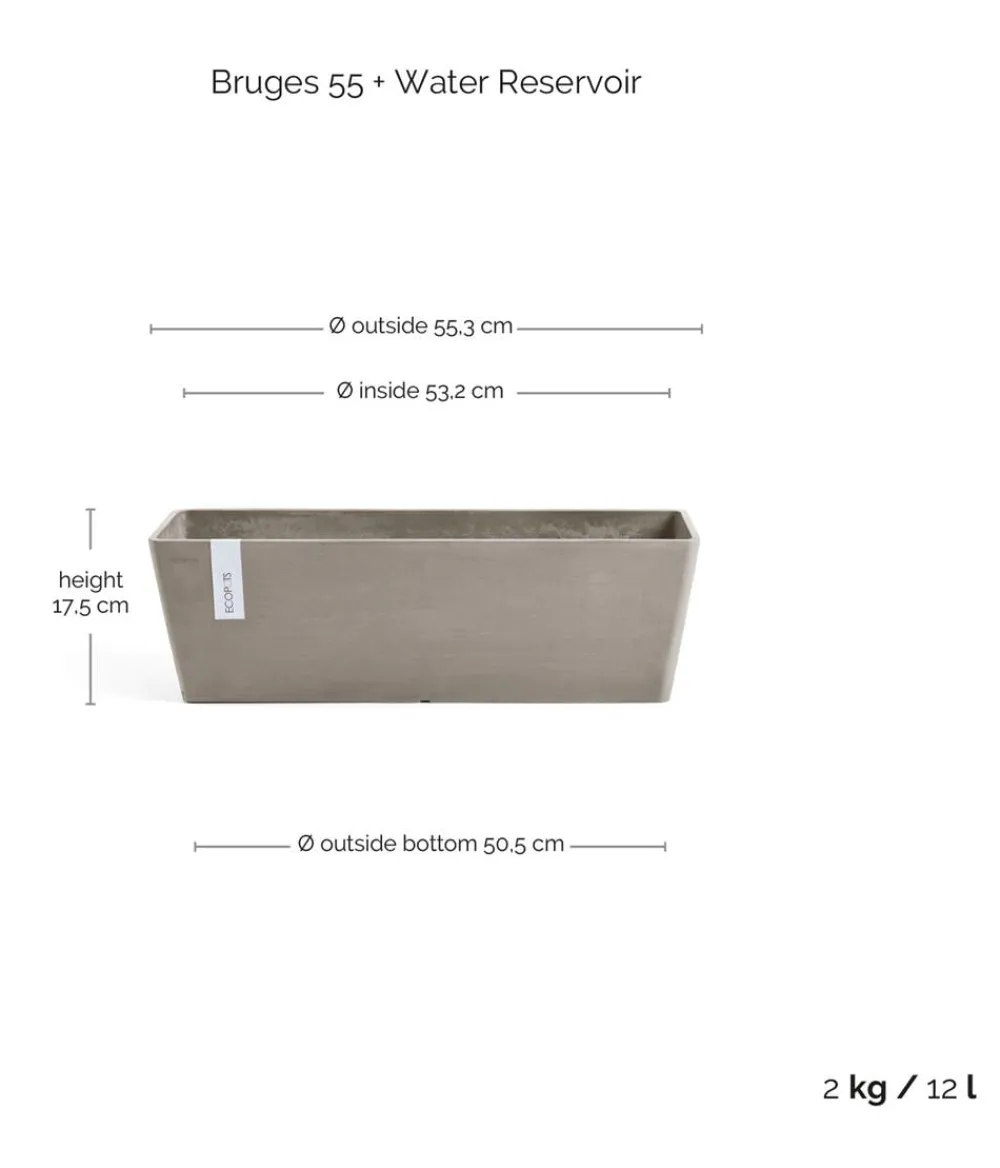 Ecopots Pflanzkübel & Blumenkästen - Kunststoff-Kasten Bruges mit Wassersystem, rechteckig Taupe