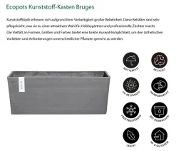 Ecopots Pflanzkübel & Blumenkästen|Blumentöpfe & Übertöpfe - Kunststoff-Kasten Bruges hängend, rechteckig, , ca. B55/H21/T20 cm Grau