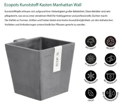 Ecopots Pflanzkübel & Blumenkästen - Kunststoff-Kasten Manhattan Wall mit Wassersystem, rechteckig Grau