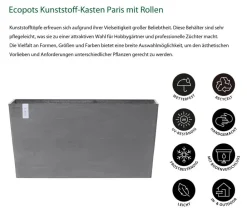 Ecopots Pflanzkübel & Blumenkästen > Kunststoff-Kasten Paris mit Rollen, rechteckig