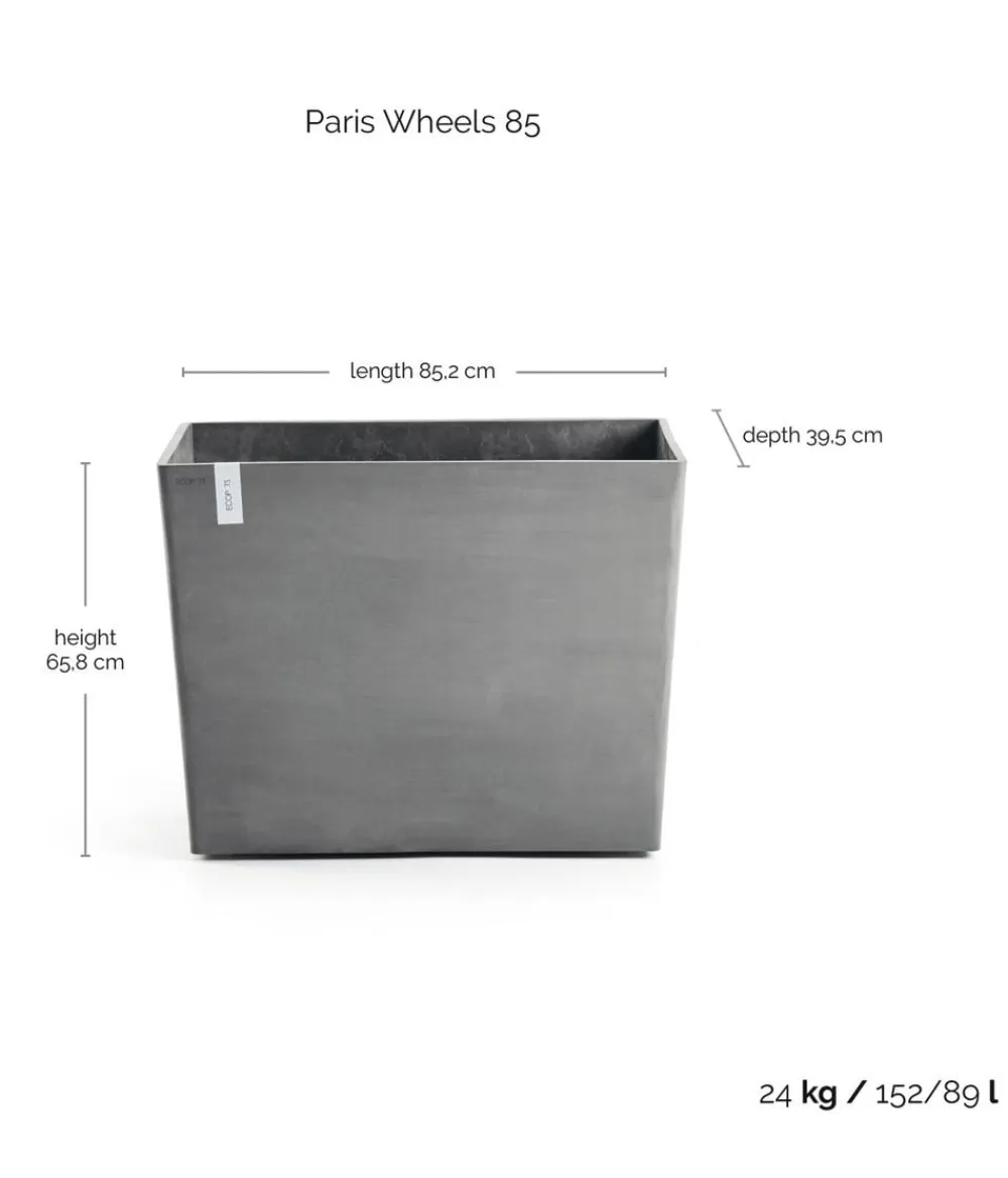 Ecopots Kunststoff-Kasten Paris mit Rollen, rechteckig Grau