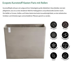 Ecopots Pflanzkübel & Blumenkästen - Kunststoff-Kasten Paris mit Rollen, rechteckig Taupe