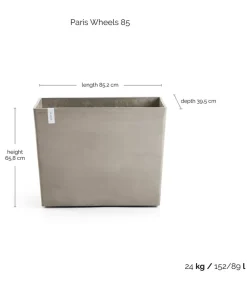 Ecopots Pflanzkübel & Blumenkästen - Kunststoff-Kasten Paris mit Rollen, rechteckig Taupe