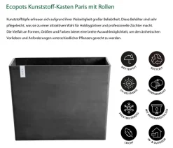 Ecopots Pflanzkübel & Blumenkästen - Kunststoff-Kasten Paris mit Rollen, rechteckig Dunkelgrau