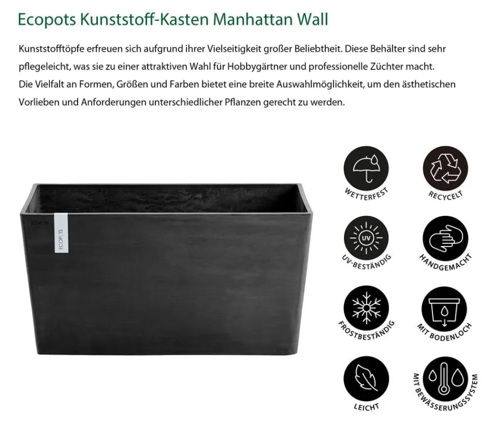 Ecopots Kunststoff-Kasten Paris, rechteckig Dunkelgrau Discount