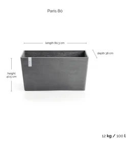 Ecopots Pflanzkübel & Blumenkästen - Kunststoff-Kasten Paris, rechteckig Grau