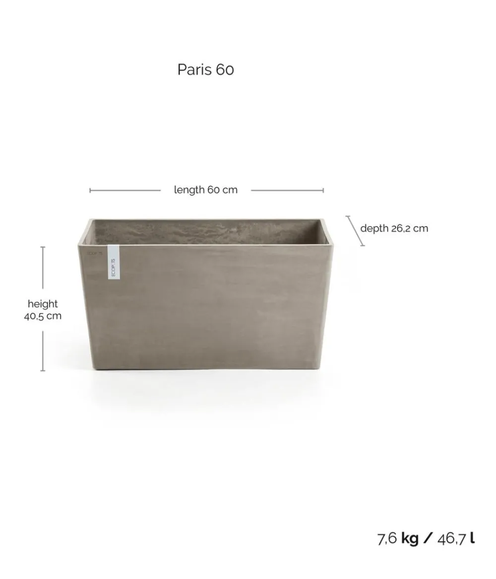 Ecopots Pflanzkübel & Blumenkästen - Kunststoff-Kasten Paris, rechteckig Taupe