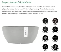Ecopots Blumenampeln & -Schalen|Blumentöpfe & Übertöpfe - Kunststoff-Schale Sofia mit Wassersystem, oval Hellgrau