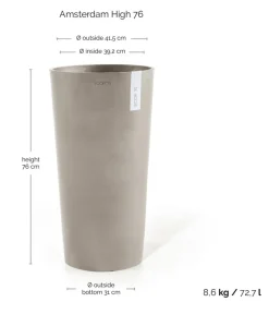 Ecopots Blumentöpfe & Übertöpfe - Kunststoff-Topf Amsterdam hoch, rund Taupe