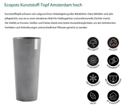 Ecopots Blumentöpfe & Übertöpfe - Kunststoff-Topf Amsterdam hoch, rund Grau