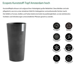 Ecopots Kunststoff-Topf Amsterdam hoch, rund Dunkelgrau Best