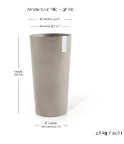 Ecopots Kunststoff-Topf Amsterdam hoch, rund Taupe Clearance