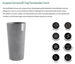 Ecopots Kunststoff-Topf Amsterdam hoch, rund Grau Sale