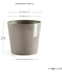 Ecopots Blumentöpfe & Übertöpfe - Kunststoff-Topf Amsterdam Mini, rund, ca. Ø17/H14,7 cm Taupe